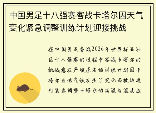 中国男足十八强赛客战卡塔尔因天气变化紧急调整训练计划迎接挑战 中国男足十八强赛客战卡塔尔因天气变化紧急调整训练计划迎接挑战
